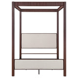 Close-up of rust brown metal posts on Zimmerlee canopy bed