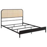 Amherst queen bed side angle showing rattan weave detail
