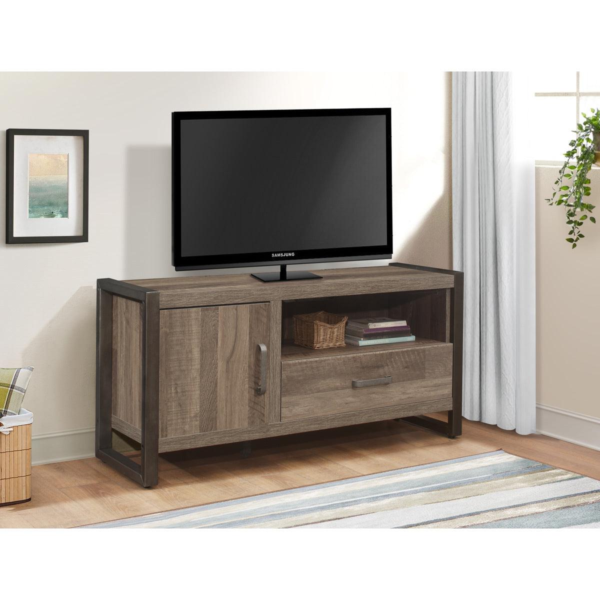 Dogue Brown Wood And Gunmetal Finish Premium Melamine Board Engineered Wood 51" Tv Stand - Ella Furniture