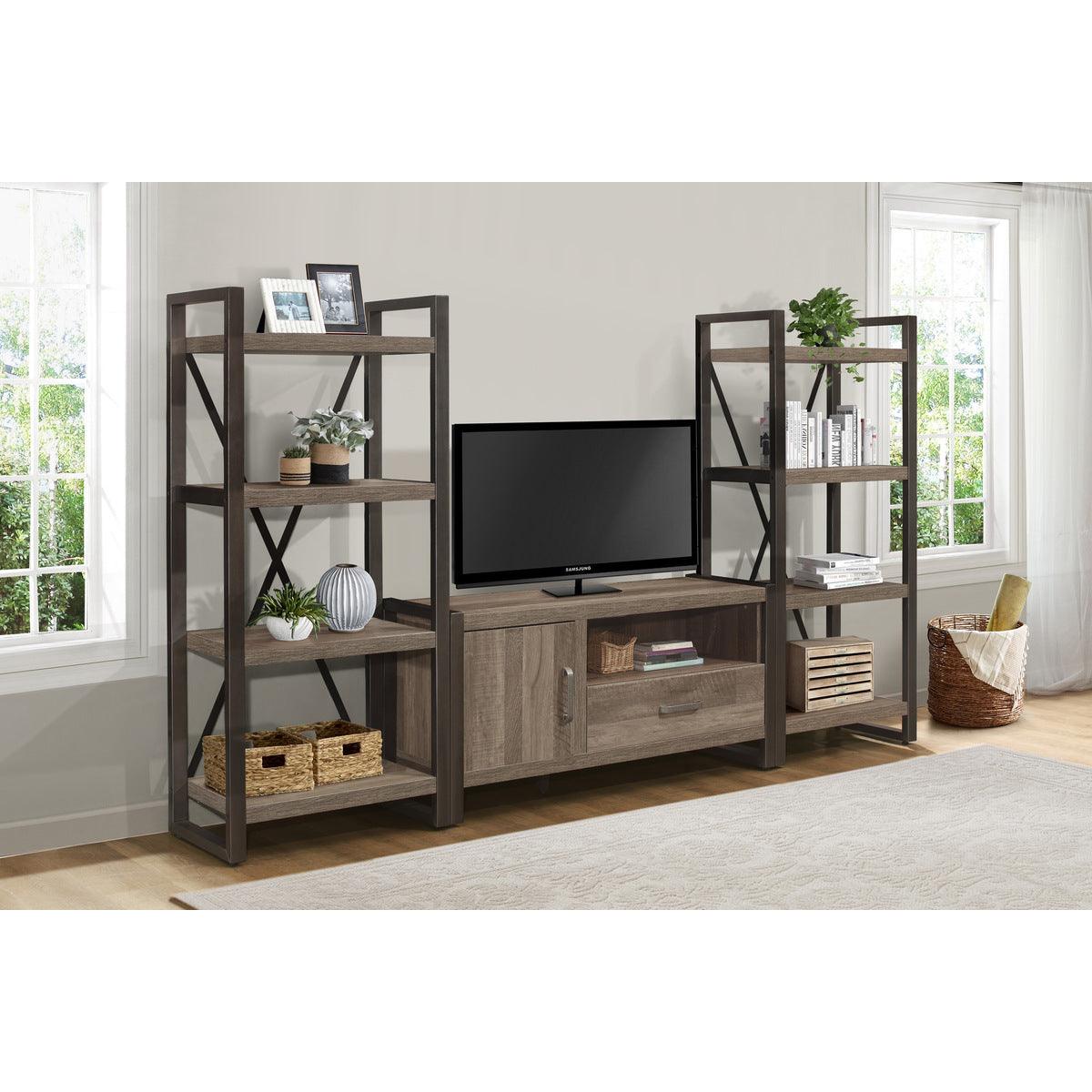 Dogue Gunmetal Finish Modern Melamine Board, Metal, Engineered Wood Bookcase 4 Fixed Shelves - Ella Furniture
