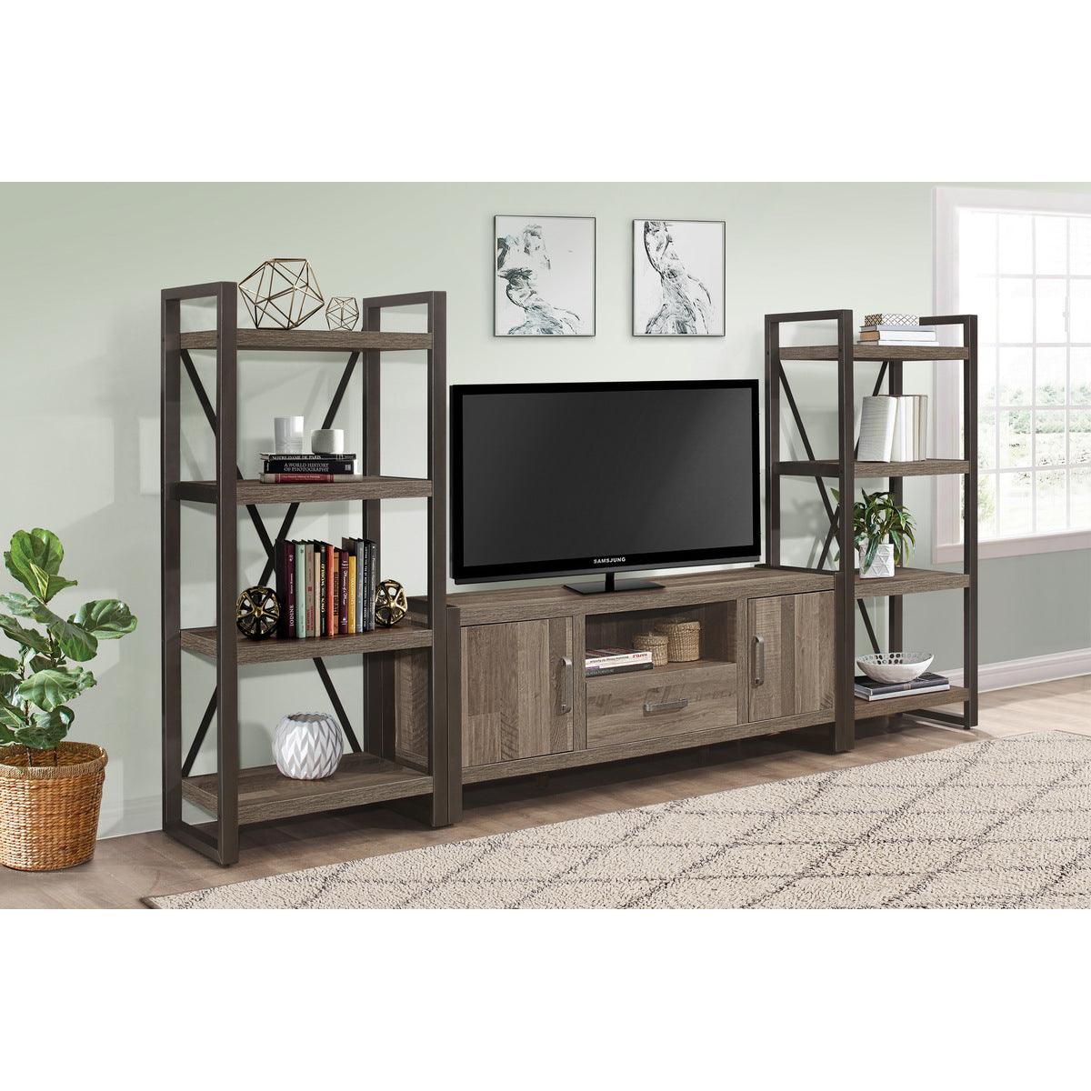 Dogue Gunmetal Finish Modern Melamine Board, Metal, Engineered Wood Bookcase 4 Fixed Shelves - Ella Furniture