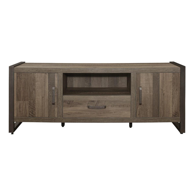Dogue Brown Wood And Gunmetal Finish Premium Melamine Board Engineered Wood 63" Tv Stand - Ella Furniture