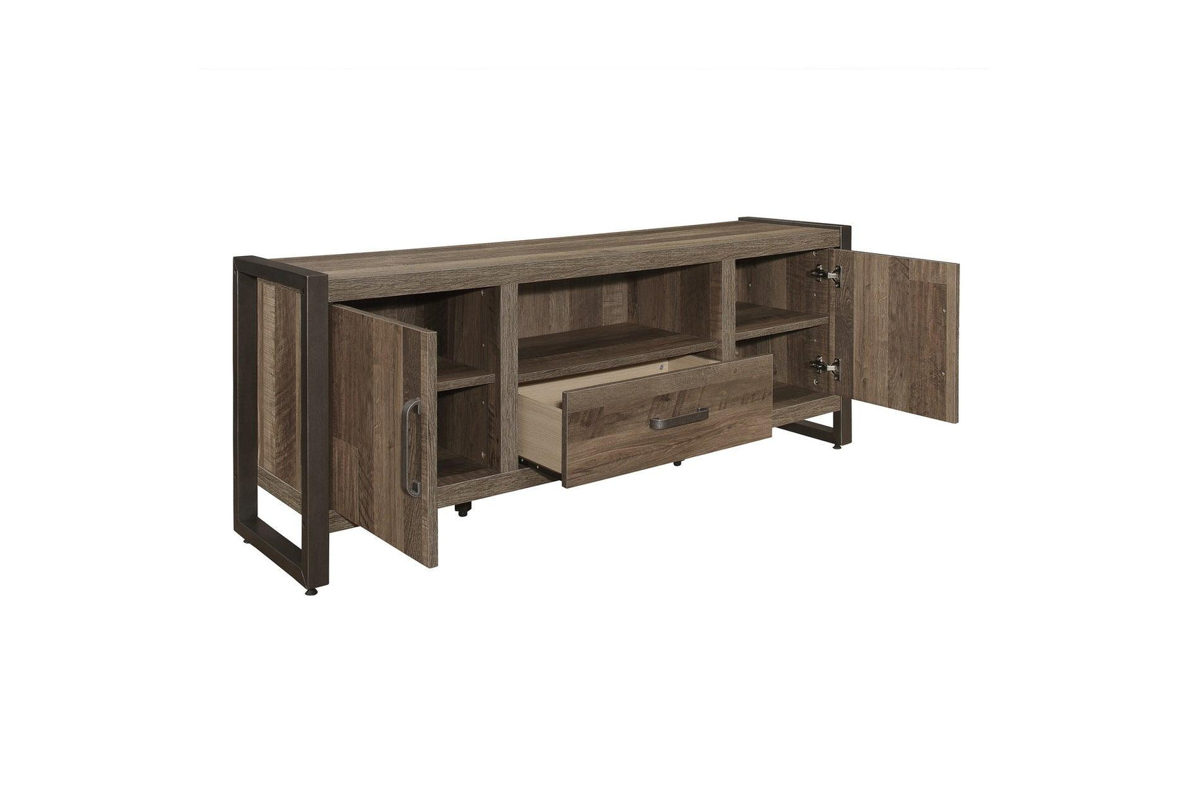 Dogue Brown Modern Sleek Contemporary Solid Wood Metal Media (63) Tv Stand And 2 4-Shelf Bookcases - Ella Furniture