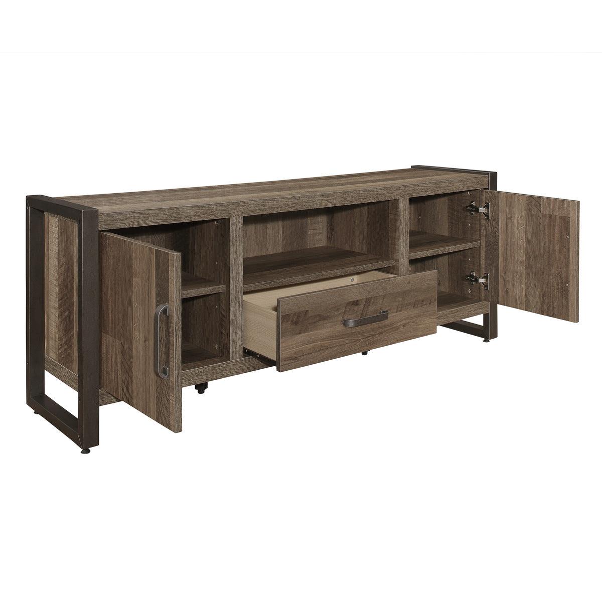 Dogue Brown Wood And Gunmetal Finish Premium Melamine Board Engineered Wood 63" Tv Stand - Ella Furniture
