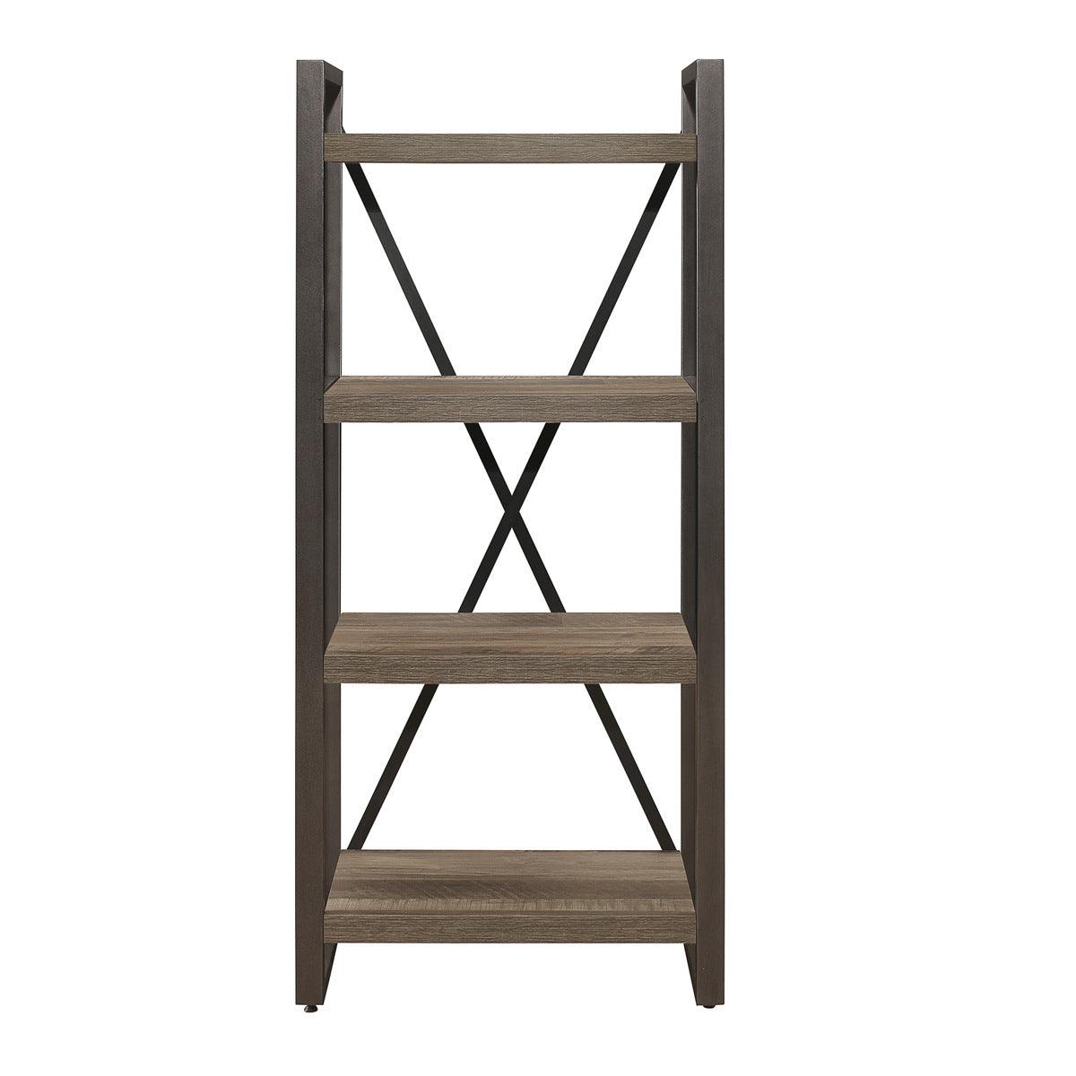 Dogue Gunmetal Finish Modern Melamine Board, Metal, Engineered Wood Bookcase 4 Fixed Shelves - Ella Furniture
