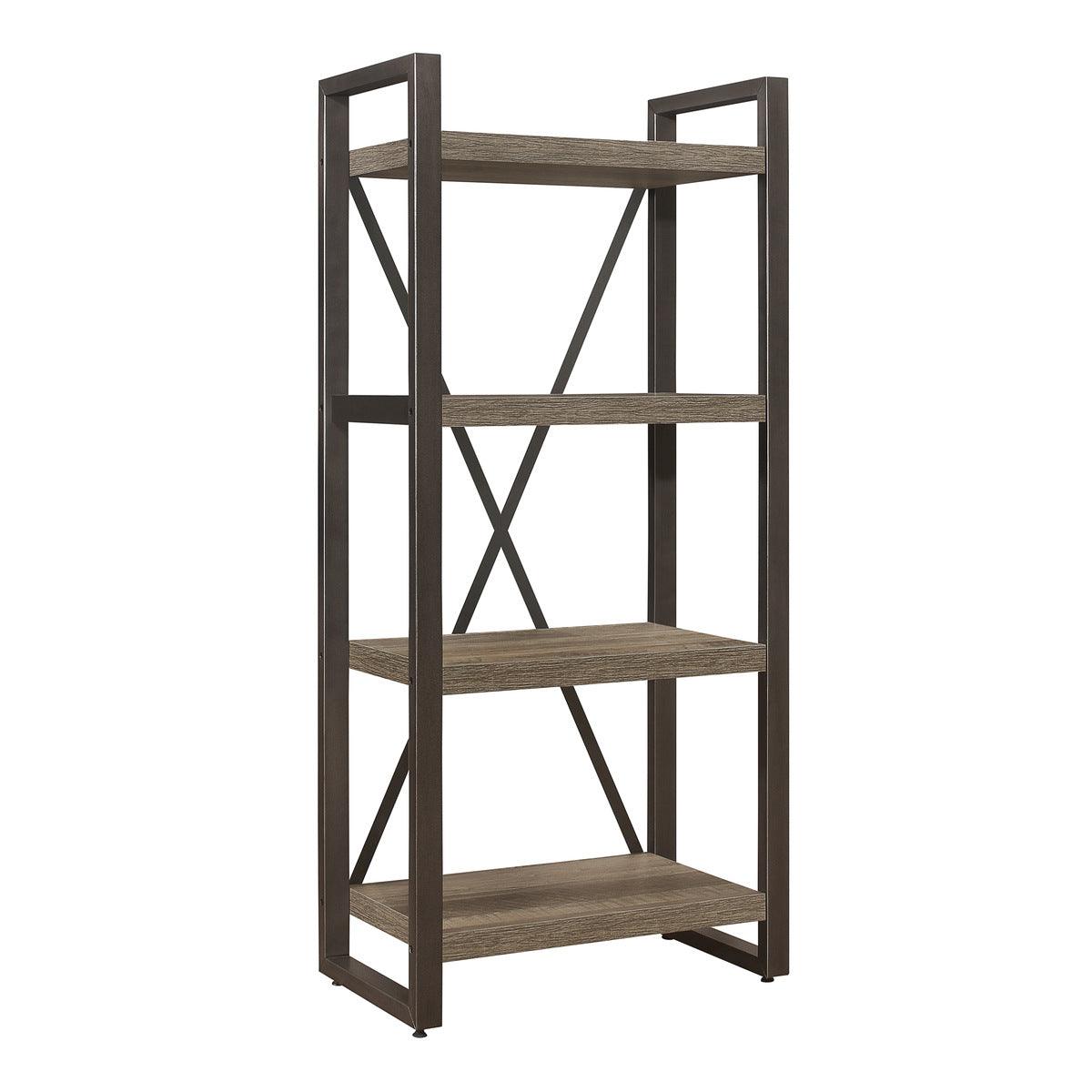 Dogue Gunmetal Finish Modern Melamine Board, Metal, Engineered Wood Bookcase 4 Fixed Shelves - Ella Furniture