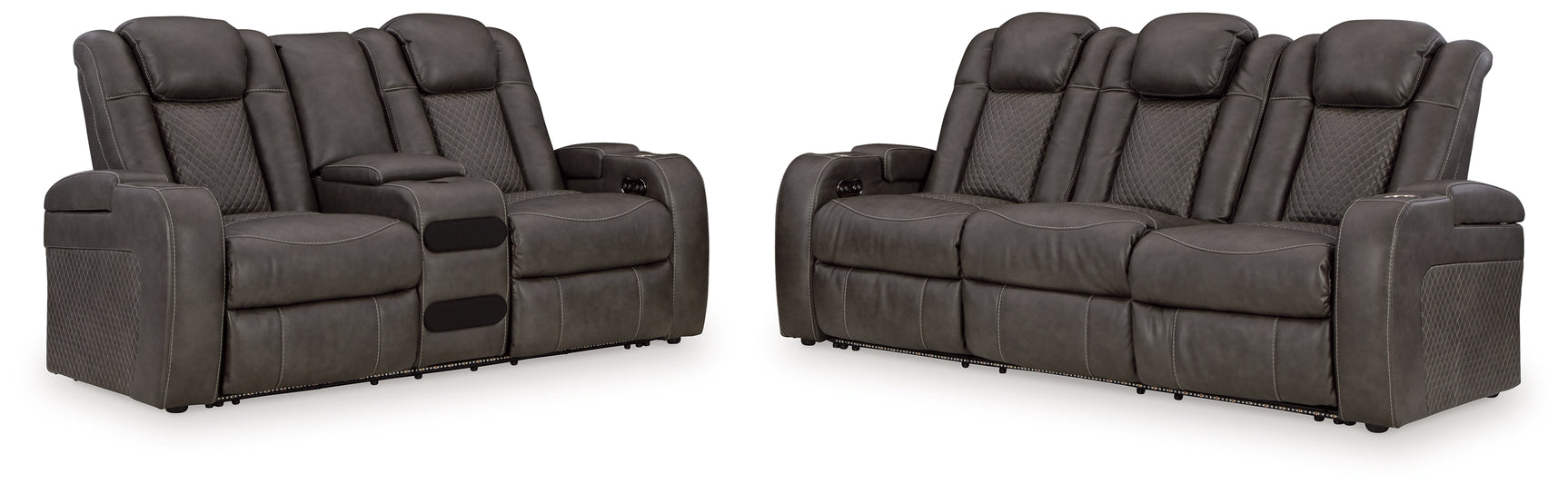 Ashley Fyne-Dyme Shadow loveseat closed reclining position