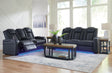 Fyne-Dyme Sapphire power reclining loveseat, angled side view