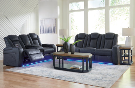 Fyne-Dyme Sapphire power reclining loveseat, angled side view