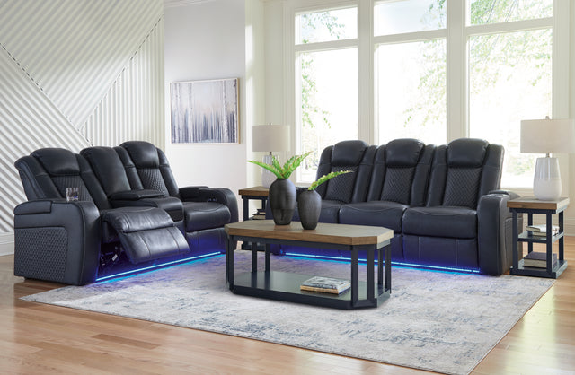 Fyne-Dyme Sapphire power reclining loveseat, angled side view