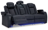 Fyne-Dyme Sapphire power reclining sofa, loveseat, and recliner set in sapphire blue upholstery