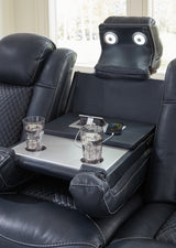 Fyne-Dyme Sapphire power reclining sofa, loveseat, and recliner set in sapphire blue upholstery