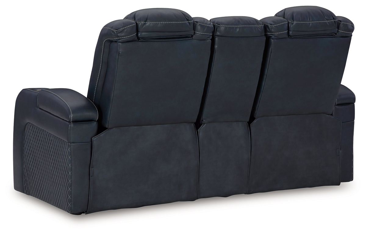 Side angle of recliner showing stitching details