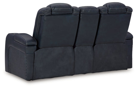 Side angle of recliner showing stitching details