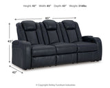 Fyne-Dyme Sapphire power reclining sofa, loveseat, and recliner set in sapphire blue upholstery