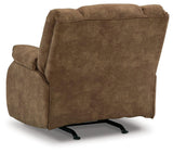 Reclined position of Partymate Brindle Faux Leather Recliner