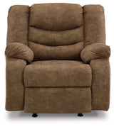 Partial view showing pull tab reclining mechanism on sectional