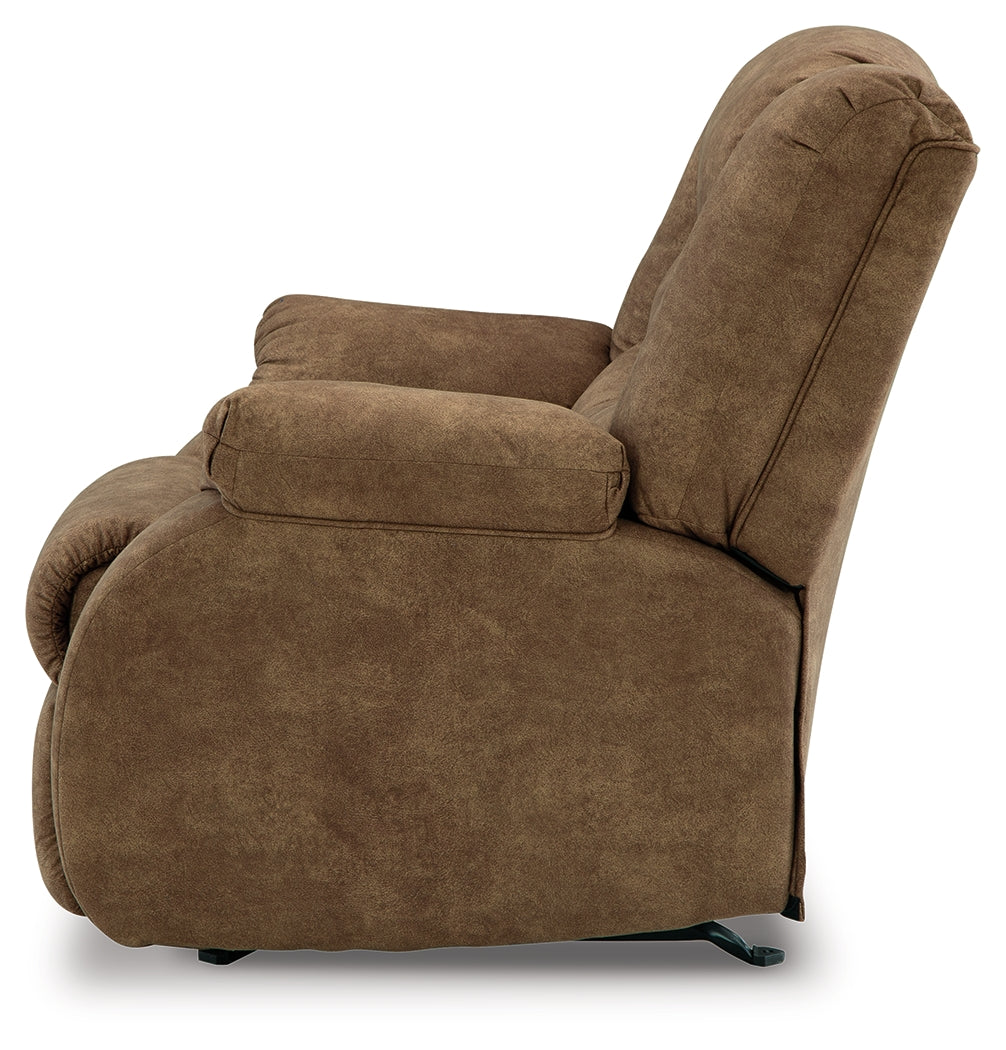 Partymate Brindle 2-Piece Sectional Sofa with Recliner in warm brown faux leather