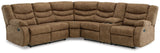 Partymate Brindle 2-Piece Sectional Sofa with Recliner in warm brown faux leather