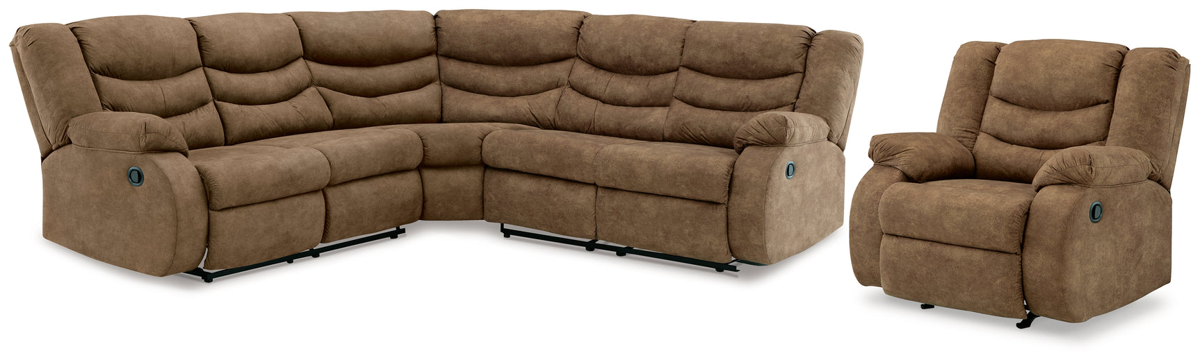Partymate Brindle 2-Piece Sectional Sofa with Recliner in warm brown faux leather