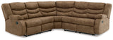 Partymate Brindle 2-Piece Sectional Sofa with Recliner in warm brown faux leather