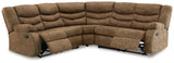 Partymate Brindle 2-Piece Sectional Sofa with Recliner in warm brown faux leather