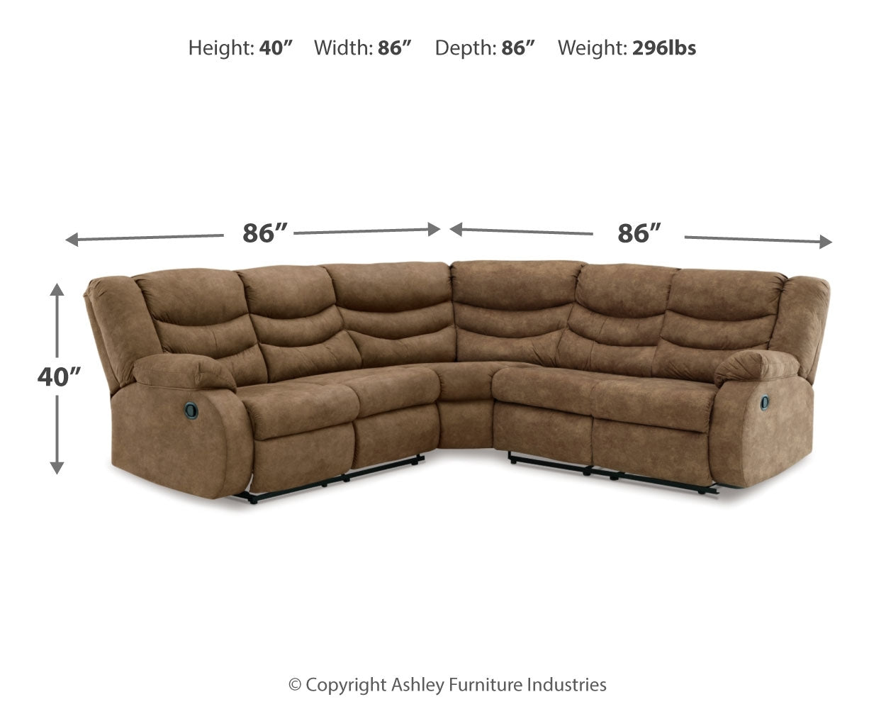 Partymate Brindle 2-Piece Sectional Sofa with Recliner in warm brown faux leather