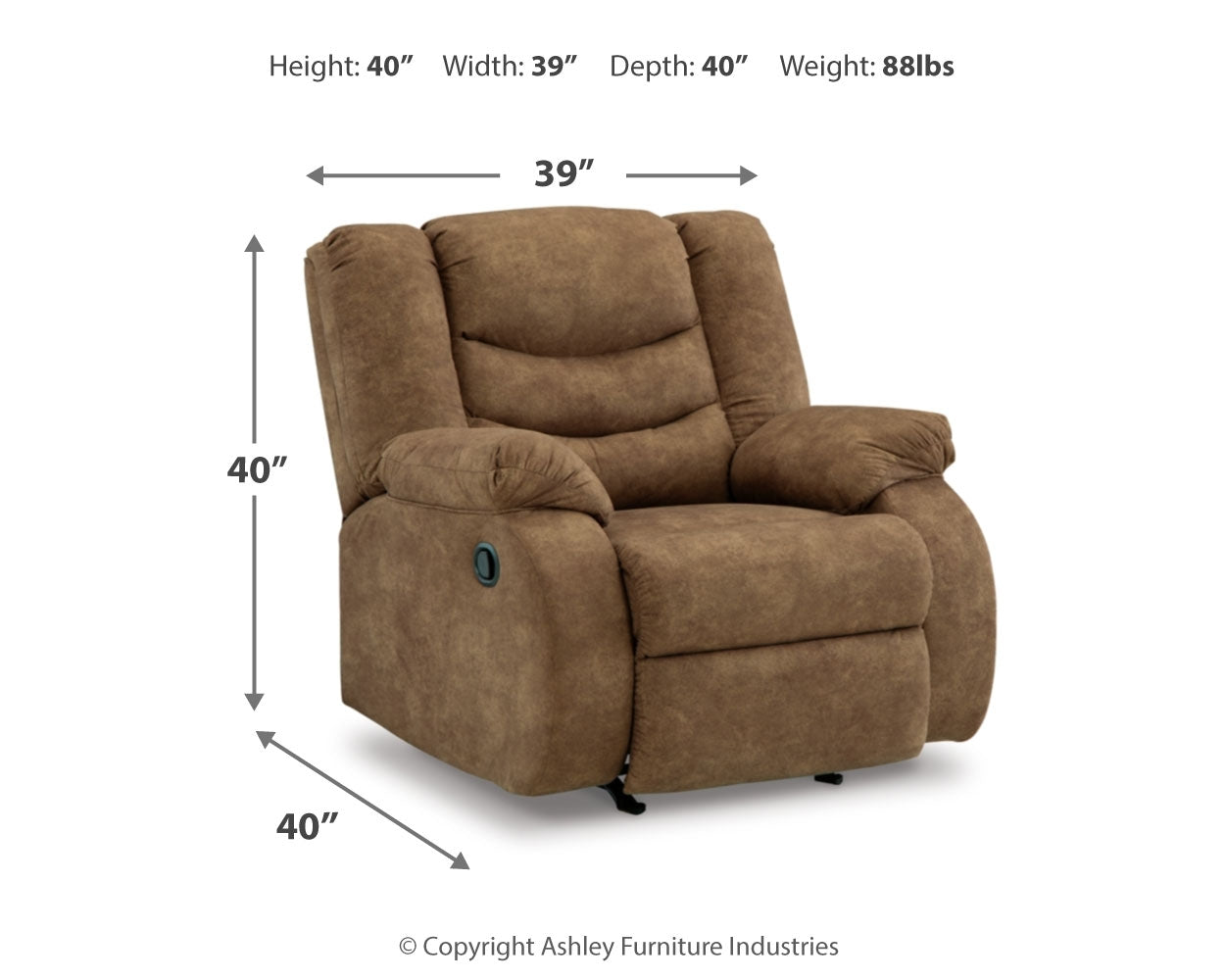 Partymate Brindle 2-Piece Sectional Sofa with Recliner in warm brown faux leather