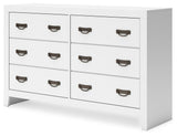 Binterglen White 6-Drawer Dresser — angled view