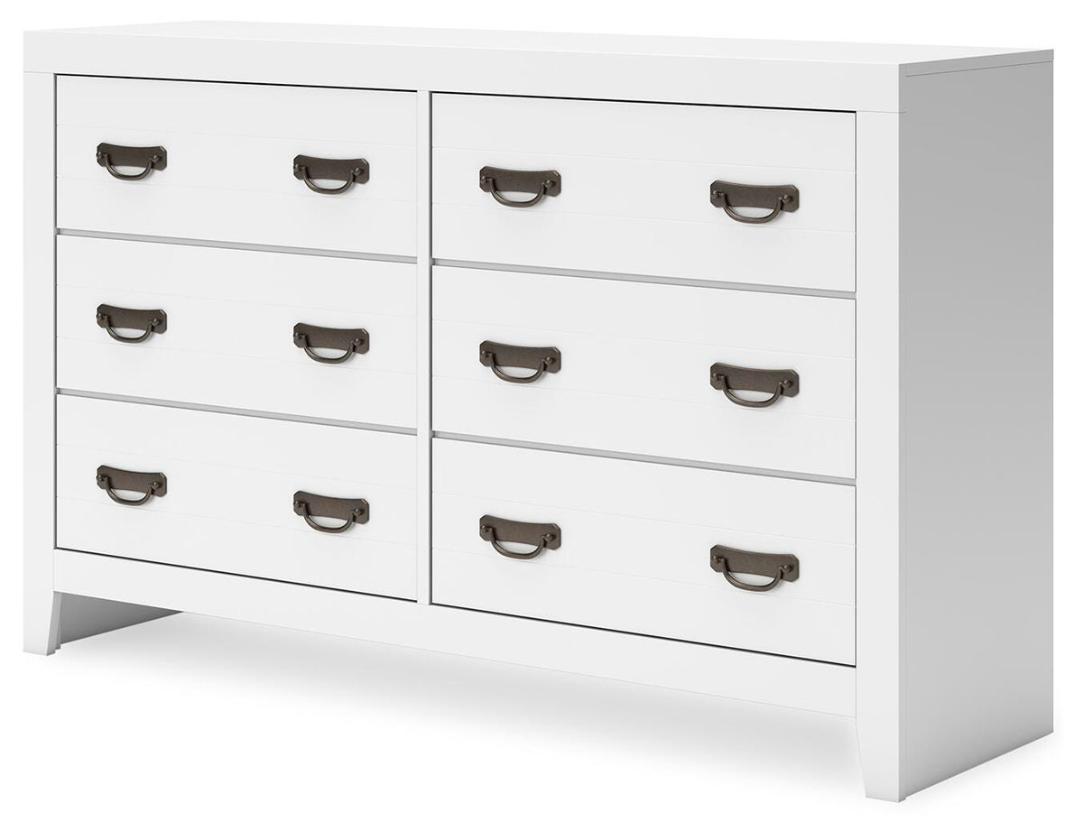Binterglen White 6-Drawer Dresser — angled view