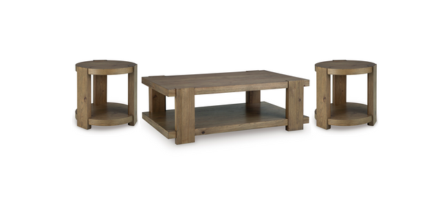 Natural Oak Finish Coffee Table Set with Open Shelves — product view