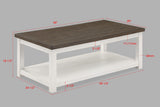 Dakota coffee table side angle with chalk brown and white finish