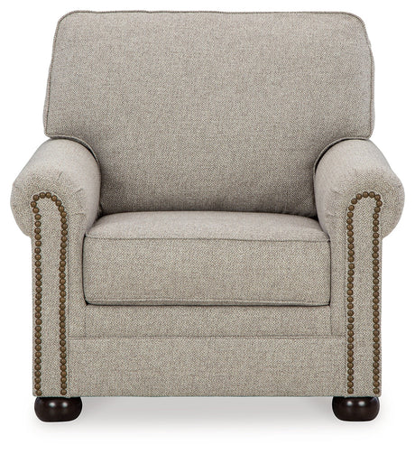 Gaelon chair front head-on view with attached back cushions