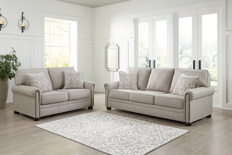 Gaelon Dune Sofa, Loveseat, Chair and Ottoman set front angle view