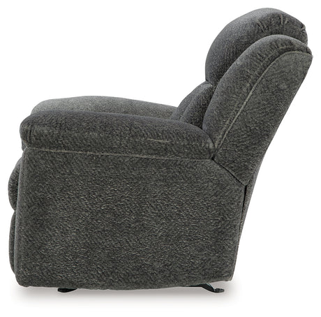 Alternate side view of Frohn Graphite Chenille Recliner chair