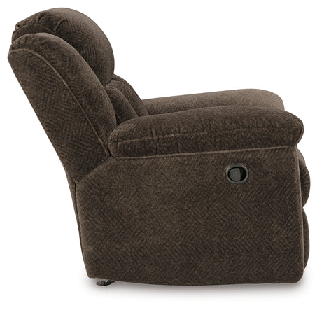 Side view of Frohn Chocolate Chenille Recliner Chair