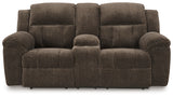 Frohn Chocolate Chenille Reclining Loveseat with Console