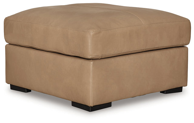 Bandon Toffee Leather Oversized Accent Ottoman, angled front view