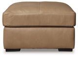 Bandon Toffee Leather Oversized Accent Ottoman, head-on front view