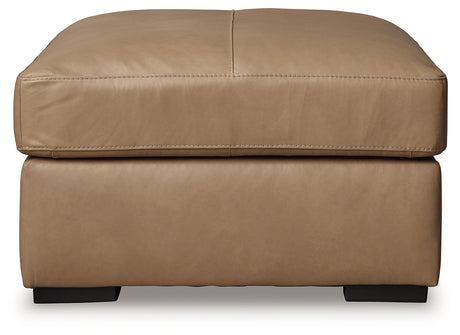 Bandon Toffee Leather Oversized Accent Ottoman, head-on front view
