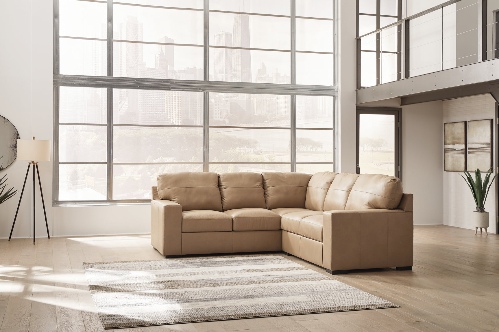 Detail view of Bandon Toffee Leather 2-Piece Sectional sectional sofa