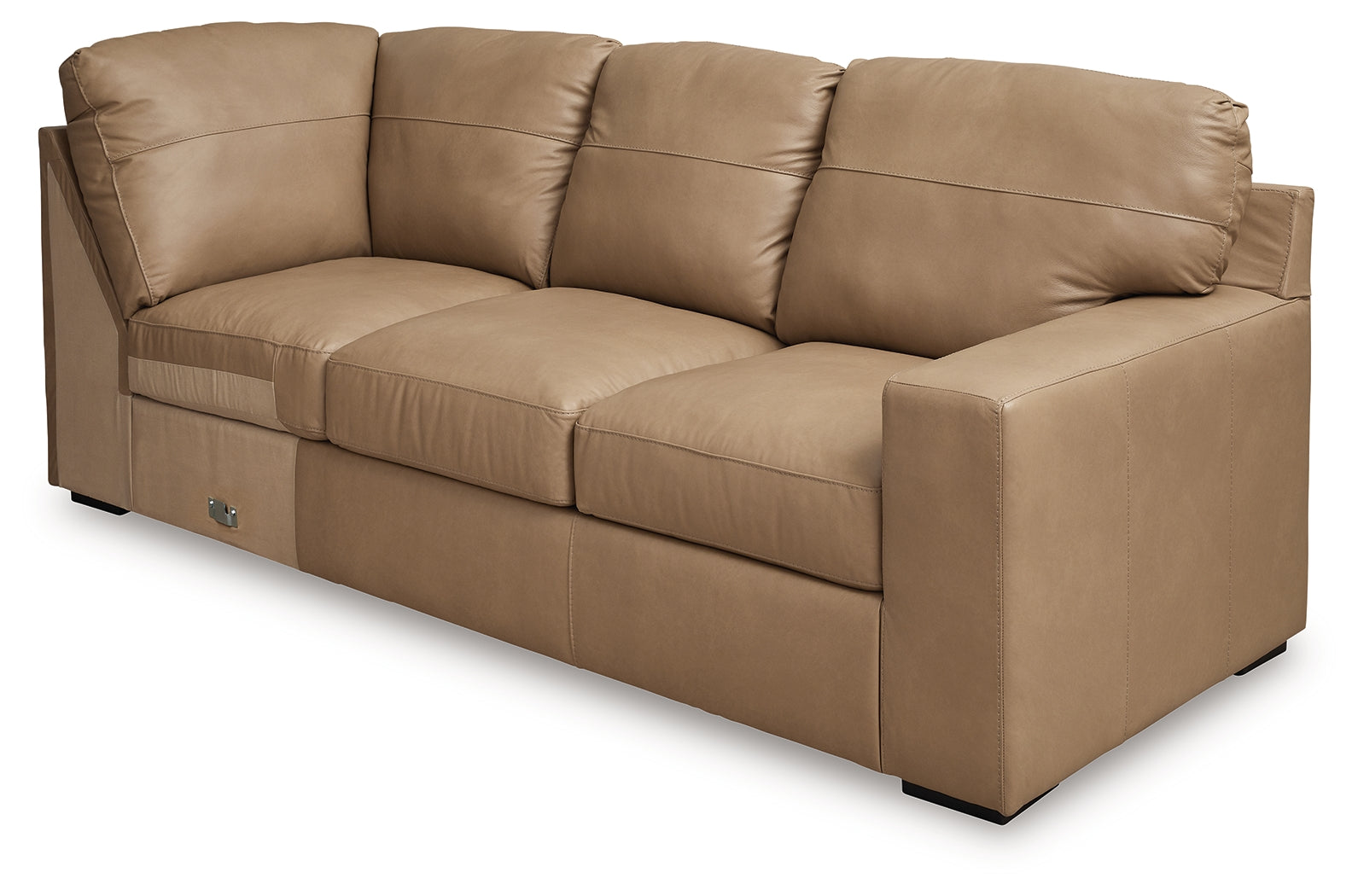 Close-up detail of Bandon Toffee Leather 4-Piece Sectional sofa leather