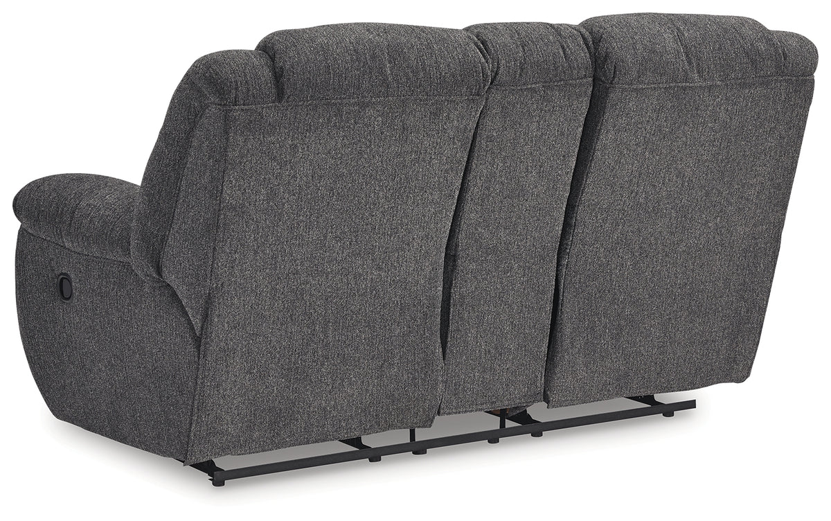 Close up details of Next-Gen Nuvella™ fabric on loveseat armrest