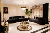 Side angle view of Sophia Black Velvet Curved Sectional sofa