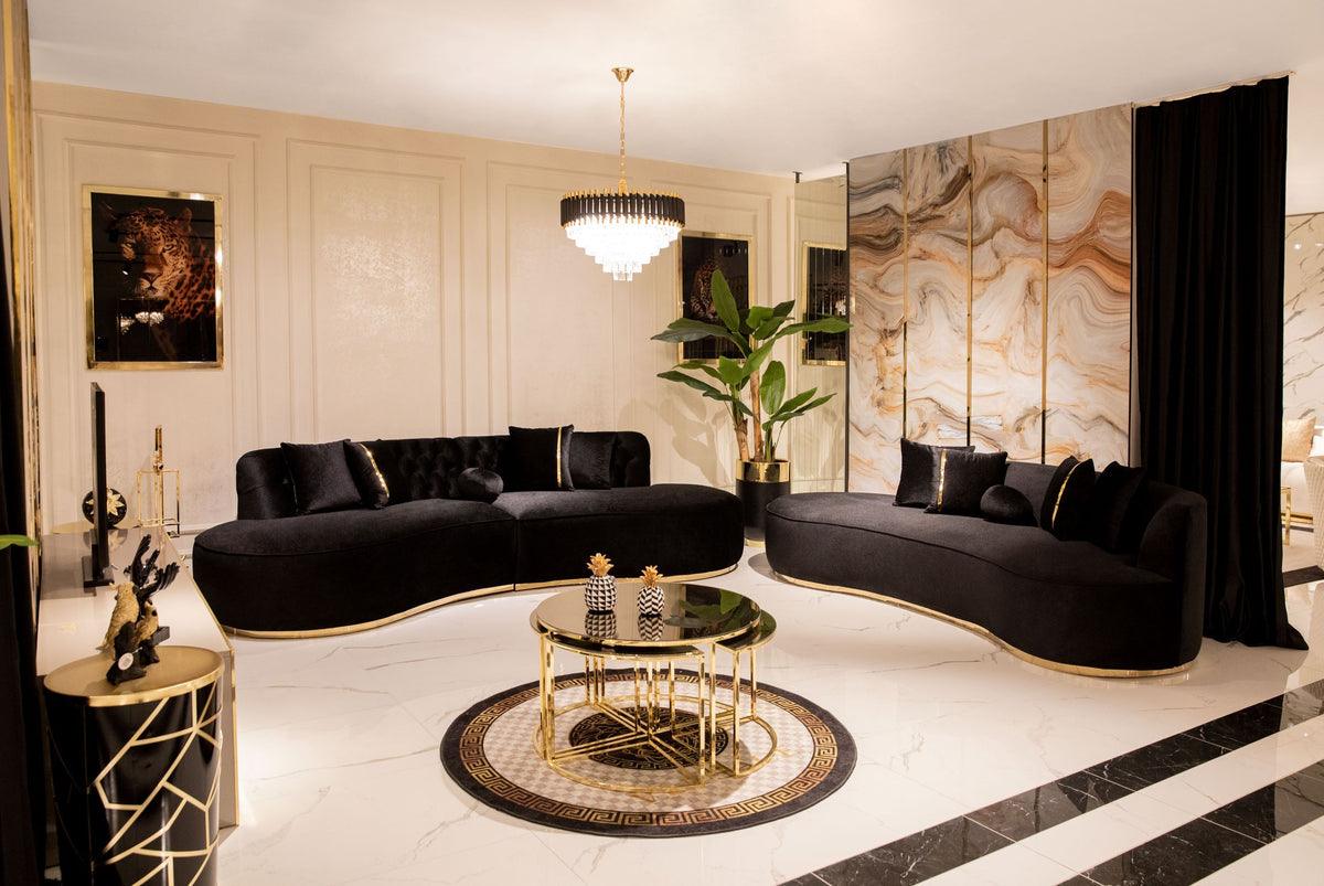 Side angle view of Sophia Black Velvet Curved Sectional sofa