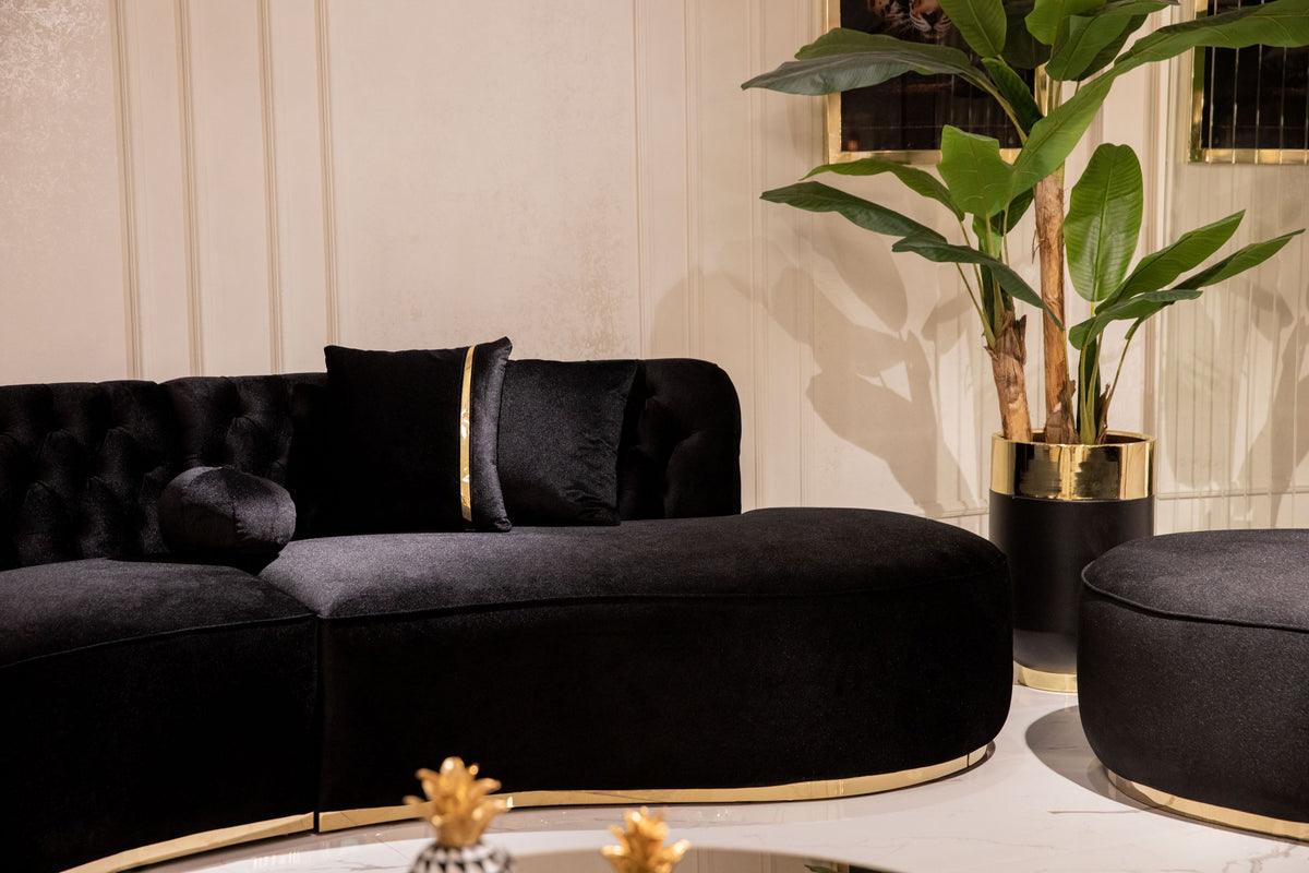 Front view of Sophia Black Velvet Curved Sectional sofa
