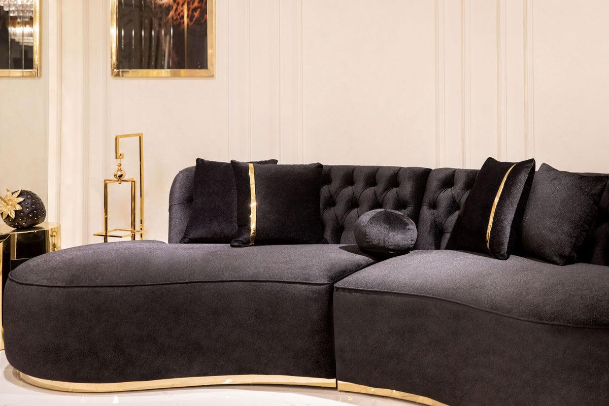 Close-up detail of black velvet upholstery