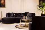 Living room setting with Sophia Black Velvet Curved Sectional sofa