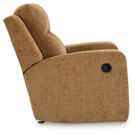 Side close-up view of recliner upholstery