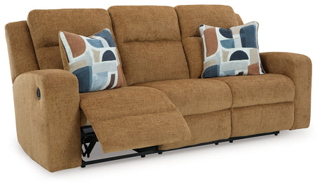 Kanlow Honey Chenille Reclining Sofa head-on view